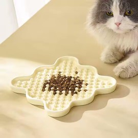 Fussy Cat Ceramic 'Lick Mat' Cat Slow Puzzle Feeder Bowl. Just like a lick mat, but made from Ceramic! (Pink, Large)