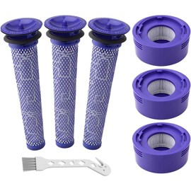 6 Pack Vacuum Filter Replacement Kit for Dyson Dyson V8+, V8, V7 Absolute Animal Motorhead Vacuums, 3 HEPA Post Filter, 3 Pre Filter, Replaces Part # 965661-01 & 967478-01