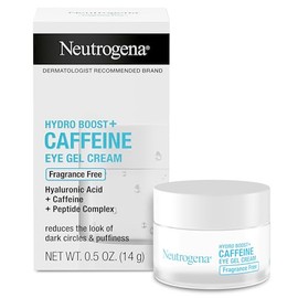 Neutrogena Hydro Boost + Crema de ojos para ojeras e hinchazón, crema debajo de los ojos con cafeína, ácido hialurónico y péptidos, sin fragancia, 0.5