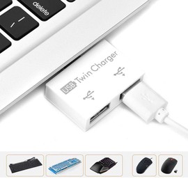 USB Hub 2-Port USB Double Charger Splitter Adapter Converter Kit Aluminium Alloy + PC Small/Portable/Robust/Robust Hub for Mac, PC, USB Flash Drives