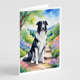 Caroline's Treasures Borzoi Spring Path Greeting Cards Pack of 8 Blank Cards with Envelopes Whimsical A7 Size 5x7 Blank Note Cards