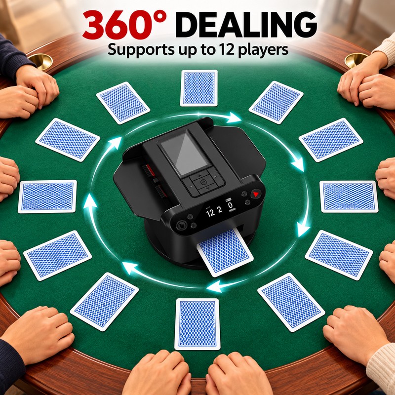 360° Automatic Card Shuffler and Dealer, 5200mAh Rechargeable Poker Dispenser