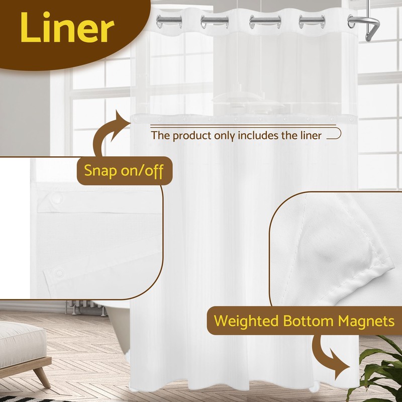 Barossa Design Fabric Snap-in Shower Curtain Liner Replacement, Removable &