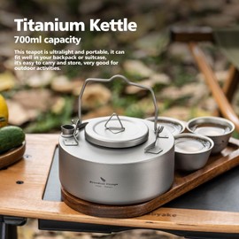 Boundless Voyage Titanium 700ML Kettle with Inner Fliter Folding Handle Camping Single-layer Durable Outdoor Gear Open Fire Kettle for Boil Water Tea Coffee
