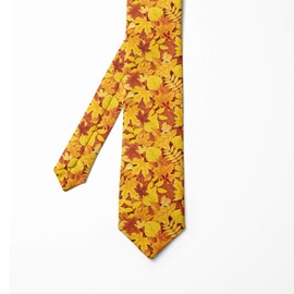 Ambesonne Necktie, Shady Fall Oak Maple Leaf, 3.7", Yellow Marigold