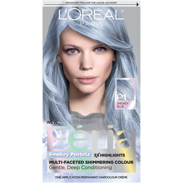 L'Oreal Paris Feria Multi-Faceted Shimmering Permanent Hair Color, Pastels Hair Color, P1 Sapphire Smoke (Smokey Blue), Pack of 1, Hair Dye