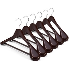 HOUSE DAY Wood Suit Hangers for Men, Wide Shoulder Wooden Hangers with Non Slip Pants Bar, Smooth Retro Finish 360° Swivel Hook Solid Wood Coat Hangers for Heavy Clothes Hanger 6 Pack (Cherry Wood)