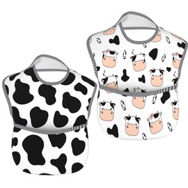 Qwalnely Cow Print Baby Stuff 2Packs Baby Bibs for 3-24 Months Waterproof Washable Fabric for Boys Girls Stuff, Newborn Toddler Bibs