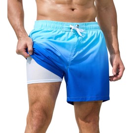 SILKWORLD Mens Swim Trunks Quick Dry Breathable Bathing Suit Elastic Waist Beach Shorts, P12, Medium