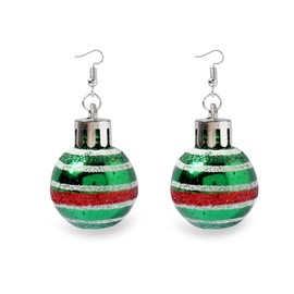 Christmas Earrings Glitter Light Bulb Dangle Earrings Xmas Balls Earrings Colorful Ball Printed Green Strip Snowflake Star Drop Earring Christmas Jewelry Holiday Earrings/green stripe