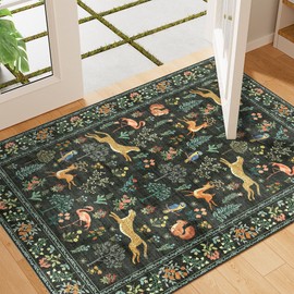 DUKINO 2x3 Rug, Washable Animal Rugs for Entryway, Non Slip Indoor Door Mat, Soft Low Pile Small Area Carpet for Entrance, Bedroom, Kitchen, Laundry, Bathroom, Black