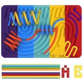 Sensory Activity Board, Double-Sided Silicone Fidget Toy for Stress, Anxiety, ADHD & Autism, Travel Essentials Sensory Toys for Kids 3+ Year Old & Adult, Include Travel Box & 20 Strings (Colorful)