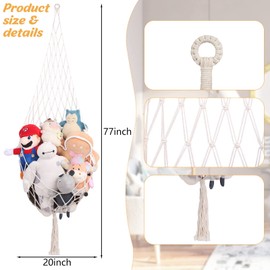 Svepndic 2 Packs Boho Stuffed Animal Net Hammock Macrame Hanging Toy Organizer Plush Toys Holder for Bedroom Off-white/2 pack