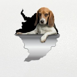 3D Beagle Hund Aufkleber, Reißeffekt Reflektierend, Wasserfest, für Auto, Stoßstange, Fenster, Kühlschrank, Heimdekoration (25cm/9.8 Inch)