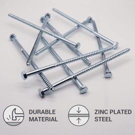 (Pack of 6 pcs) DIN 571 Zinc Plated Steel Hexagon Wood Screws M8 x 200 mm, Hex Screw, Lag Bolts, Hex Head, Coach Screws (6, M8 x 200 mm)