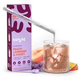 Twyst Wellness Powder Blend | Peach Lavender Honey | Biodegradable Straws | Vegan, Plant-Based, Gluten-Free | Low Cal, No Added Sugar | W/Vitamins, Biotin, Adaptogens, & Electrolytes | 6 Count Box