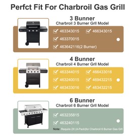Grill Replacement Parts for Charbroil 463344015, 463343015, 463433016, 463240015, 463432215 Gas Grill, Stainless Steel Heat Plate Shields, Crossover Tubes Burner for Charbroil 4 Burner