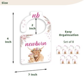 JMOST Hightland Cow Baby Closet Dividers for Nursery Closet Organizer, Newborn to 24 Months Size Clothes, Boho Hangers with Size Dividers, Double Sided