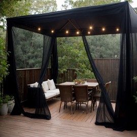 SK Studio Black Outdoor Sheer Curtains for Patio Waterproof 2 Panels Sheer Curtains Privacy Mesh Net Outside Curtains Rod Pocket for Gazebo, Porch, Pergola, 63W x 84L