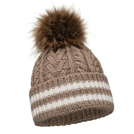 EliMeli® 19004 women's winter hat, warm, knitted slouch beanie with bobble, made in EU, choice of colours - cappuccino