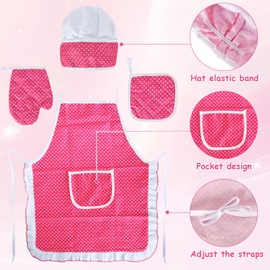 Kids Aprons for Girls, Toddler Chef Aprons with Pockets, Adjustable Children's Apron Set,Includes Chef Hat, Cooking Mitt, and Heat-Resistant Pad for Cooking, Baking, Painting, Crafting,Role Play