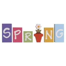 pechpell Spring Signs For Home Decor, 6 Pieces Wooden Spring Letter Blocks, Indoor Table Shelf Mantel Tiered Tray Decoration