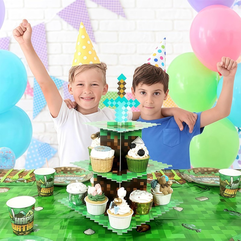 AEEGO Pixel Game Style Cupcake Stand, Three-Tier Cupcake Stand, Premium