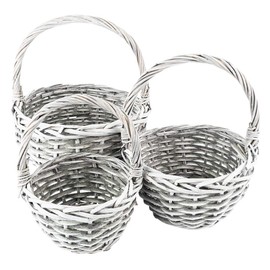 Ideen mit Herz Wicker Basket Set | 3 Baskets in Different Sizes: Diameter 14, Diameter 18, Diameter 21 cm | with Handle | Grey | Braided | Round | Small | Ideal as an Empty Gift Basket