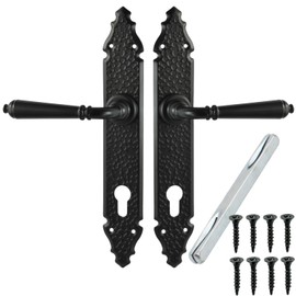 ALSTEN TECH Door Fitting Handle Set Door Handle BB PZ WC Black Door Handle Wrought Iron (90 PZ - Profile Cylinder)