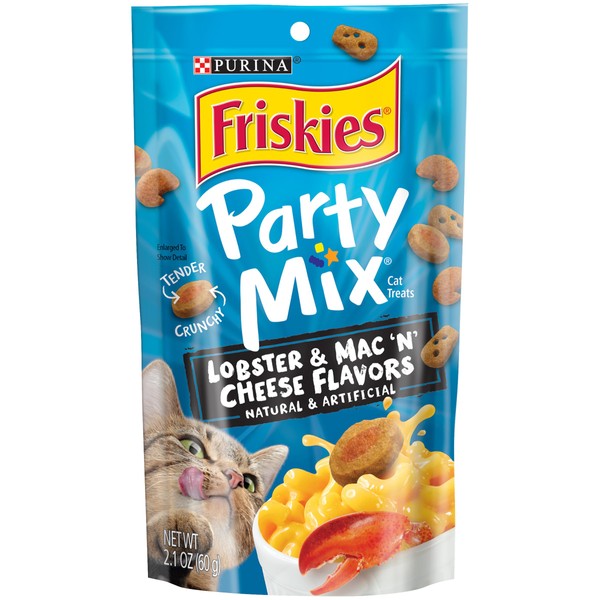 Purina Friskies Made in USA Facilities Cat Treats, Party Mix Lobster & Mac 'N' Cheese Flavors - (10) 2.1 oz. Pouches