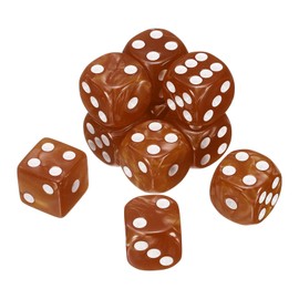 sourcing map 10Pcs 6 Sided Colored Standard Dice, Acrylic D6 Mini Polyhedral Pearl Pattern Game Dice Set for Table Games or Math Learning, Brown/White Point