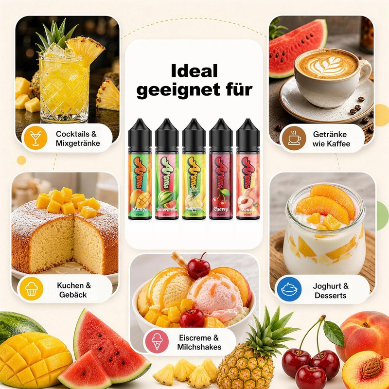 Food Flavour 5 x 10 ml, Intensive Aroma Concentrate, Ideal