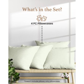 1000 TC Sage King Pillowcases Set of 4 100% Egyptian Cotton Pillow Cases with Long Staple Cotton & Sateen Weave, Silky Soft Hotel - Like Bed Pillow Covers for Comfy Sleeping, Snug Fit