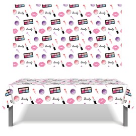 MIKIMIQI 1 Pack SPA Makeup Party Decorations Spa Table Decorations Pink Cosmetic Themed Table Cover Birthday Party Table Runner Makeup Tablecloth for Women Girls Party Supplies, 52 X 87in