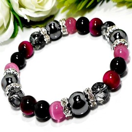 Love & Health Luck, Hematite, Pink Tiger Eye, Crack Crystal, Jade, Women's Power Stone Bracelet (Gift Box Included) Natural Stone, Mala Beads, Pink Color, Insights Up Luck for Work, Money Luck,