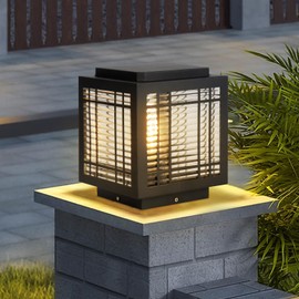 YMDHFS Outdoor Post Light Modern Column Lights IP54 Waterproof Porch Fence Cap Lights Stainless Steel Post Cap Lantern E26 Pillar Lighting for Garden Flat Surface Patio 7.9" Landscape Lighting