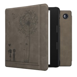 kwmobile Case Compatible with Tolino Epos 3 Case - Faux Leather Cover - Dandelion Love Grey