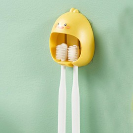 Wall Mounted Toothbrush Holder No Drill Toothbrush Storage Organizer Stand Self Adhesive Double Toothbrush Holder Egg Yolk Duck Toothbrush Holder Kids Cute Toothbrush Hanger Rack For Bathrooms(Yellow)