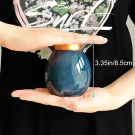 Small Egg Shape Ceramic Urn for Human or Pet Ashes Keepsake Cremation Urns with Souvenir Cards Decorative Funeral Urn,Blue