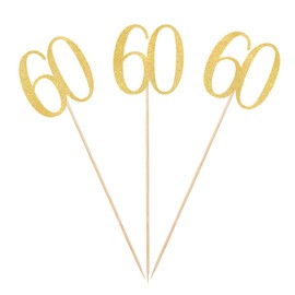 Gold Glitter 60th Birthday Centerpiece Sticks, 12-Pack Number 60 Table Topper Anniversary Party Decorations
