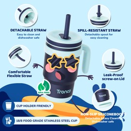 Tronco 14 oz Kids Insulated Tumbler with Handle & Spill-Proof Silicone Straw, BPA-Free Stainless Steel Toddler Cups with Lids, Splash-Proof Kid Drinking Cup Travel Mugs, Easy to Clean