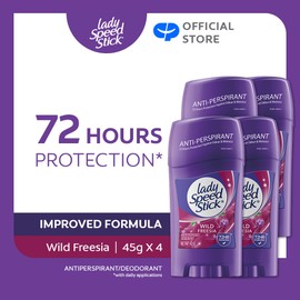 Lady Speed Stick Wild Freesia Deodorant 45g x4 Anti-Perspirant Deodorant Stick 24-Hour Odor & Wetness Protection Freshness