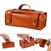 Fashion Men's Portable Cosmetic Pouch Brown PU Leather Shaving Brush