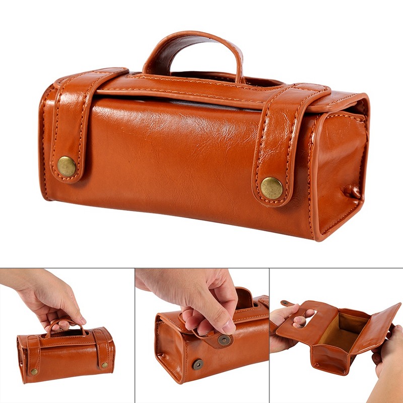 Fashion Men's Portable Cosmetic Pouch Brown PU Leather Shaving Brush