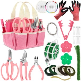 WILLBOND 15 Pack Garden Tool Set Pink Include Garden Tool Bag Thorn Remover Outdoor Garden Hand Tools Stem Pruning Shears Glove 26 Gauge Stem Wire Pearl Corsage Pin Garden Gifts for Women