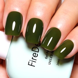 Firedeep Jelly Green Gel Nail Polish, 0.54 Fl Oz Large Bottle Dark Emerald Green Color UV/LED Soak Off Gel Polish for Autumn and Winter 1Pcs