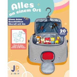 JP Journey Bag for Toniebox Boy - for Figures and Box in the Car and for Travel, Gray-blue bear, Shoulder bag with flexible inner compartments and speaker opening