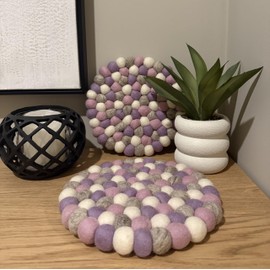Set of 2 - Large 100% Wool Trivets for Hot Dishes. Premium Quality, Heat Resistant, Table Protector | Handcrafted in Nepal | 22cm / 8.66in (Purple)