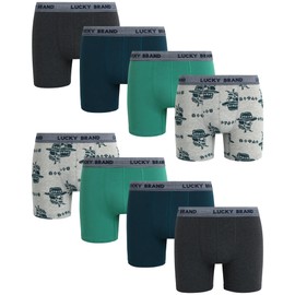 Lucky Brand Men's Boxer Briefs - 8 Pack Breathable Soft Stretch Underwear Boxers with Functional Fly Pouch (Sizes: S-XL), Size Medium, Charcoal Grey/Print/Grey