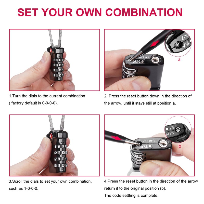 ZHEGE TSA Approved Luggage Locks, Suitcase Padlocks, White Code Padlock